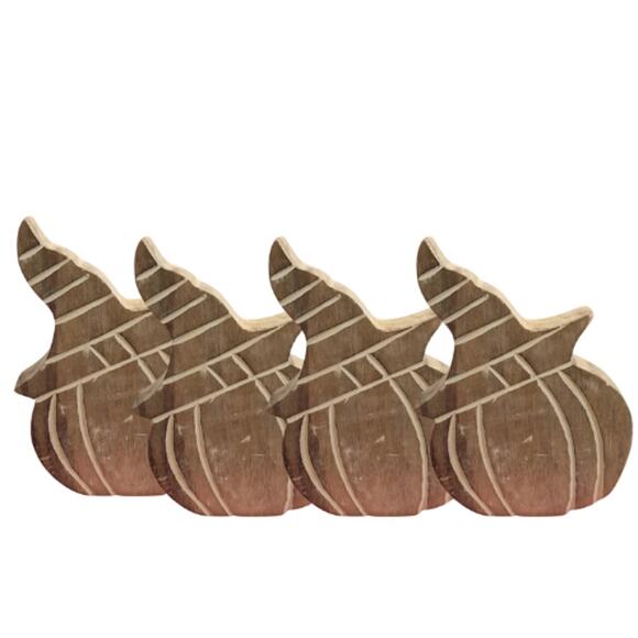 Maisey Mae Wooden Carved Pumpkin Shelf Décor Brown– 4 Piece Set – New - Picture 3 of 4